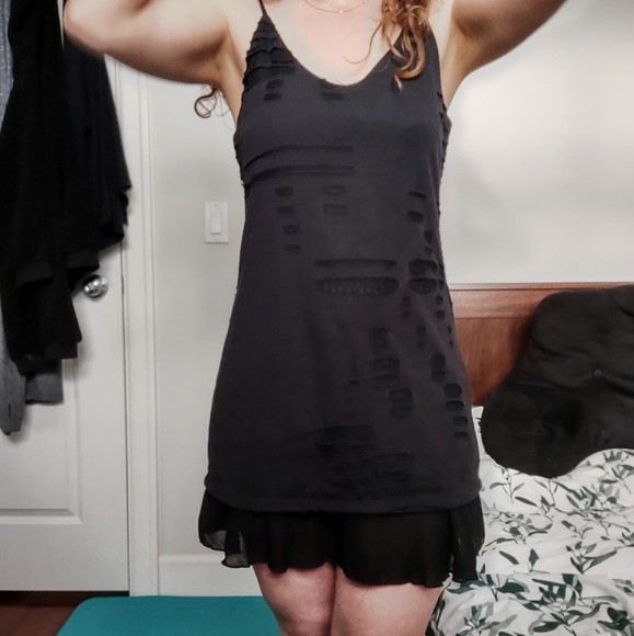 Black Low Back/Backless Distressed Dress - Picture 2 of 7